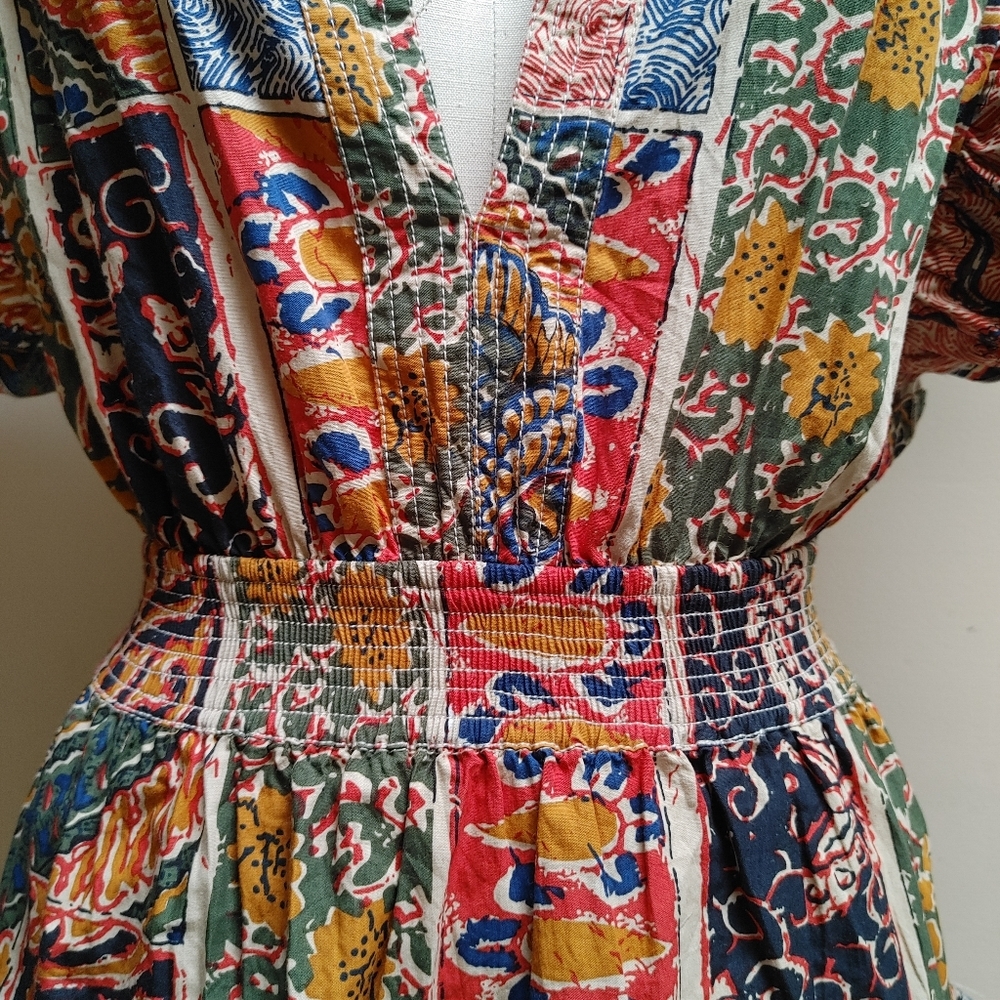 Boho Patchwork Ruffle Mini Dress - Multicolor - Picture 7 of 16